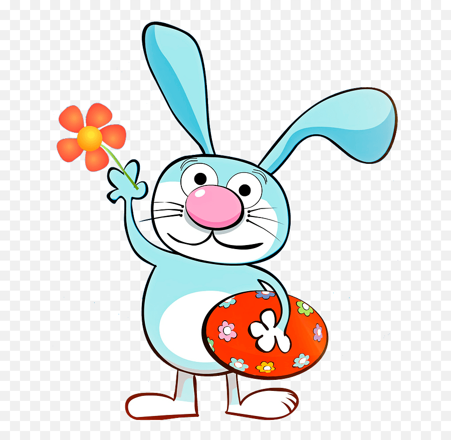 Easter Bunny With Egg And Flower Clipart Free Download - Easter Png,Chocolate Bunny Png