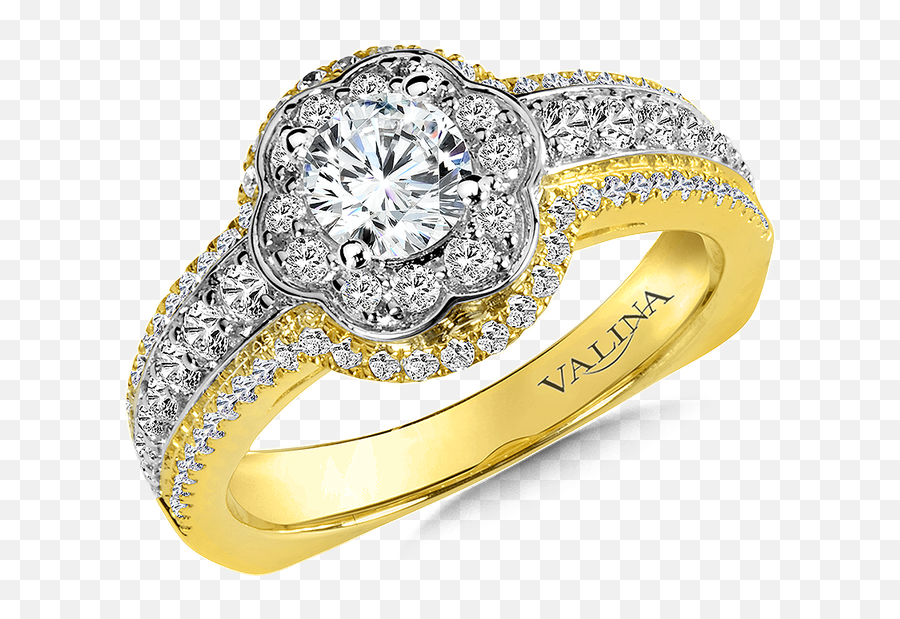 Valina Diamond Halo Engagement Ring Mounting In 14k Yellow - Diamond Gold Wedding Ring On Transparent Background Png,White Rose Transparent Background