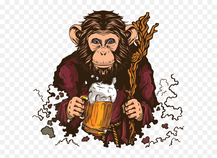 Download Chimp Monk Brewing Aspires To - Brown Old Man With Staff Png,Chimp Png