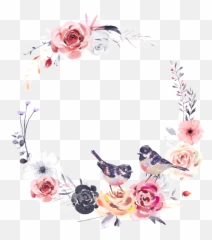 Dreamlike Watercolor Flower And Bird Wreath Png Transparent - Watercolor Floral Wreath Png,Watercolor Flowers Transparent Background