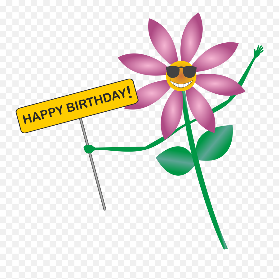 Purple Flower With Banner Happy Birthday - Happy Birthday Flower Cartoon Png,Purple Banner Png