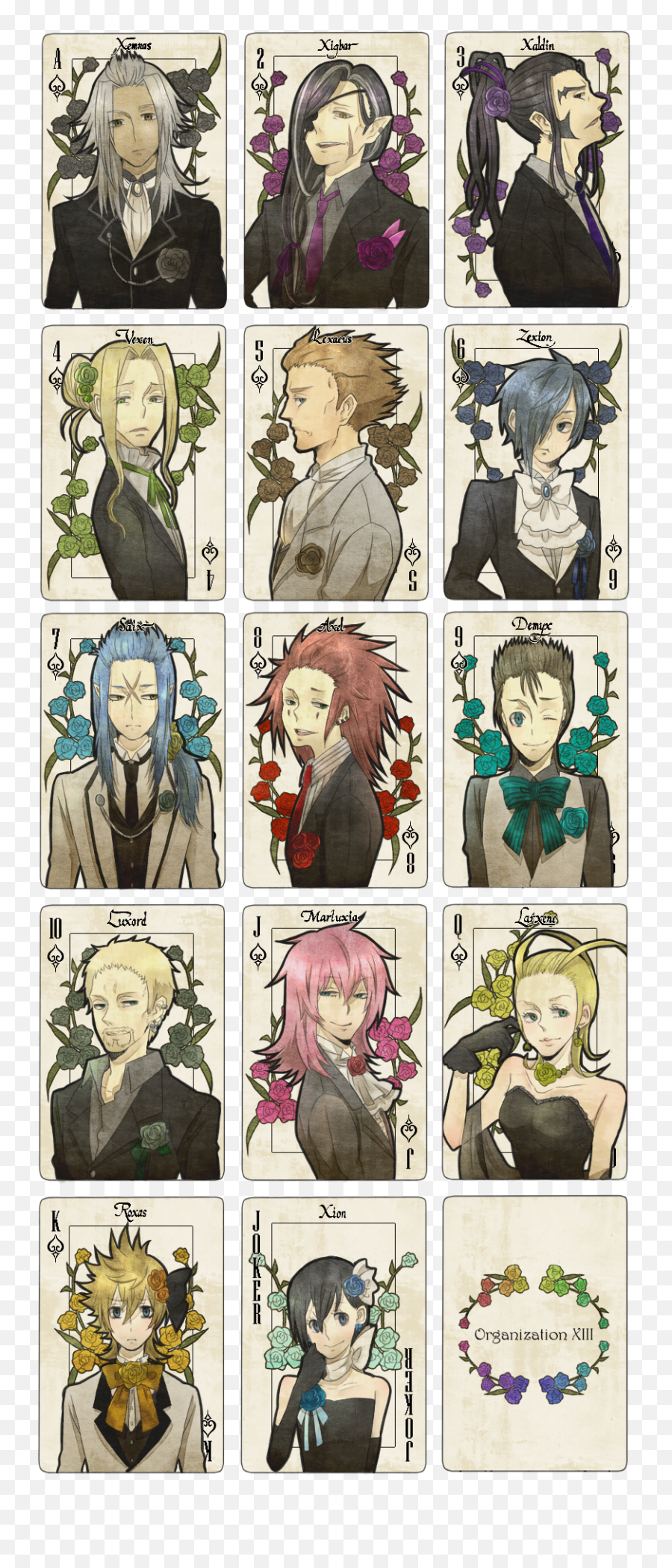 Roxas Xion Axel Larxene Marluxia And 9 More Kingdom - Kingdom Hearts Tarot Cards Png,Roxas Png