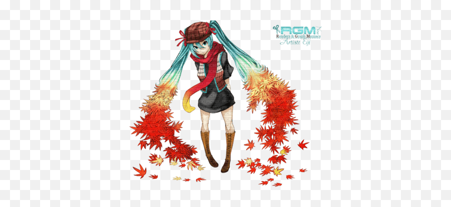 Miku Automne Hatsune Fille Manga Rouge Bleu - Picmix Fictional Character Png,Miku Icon