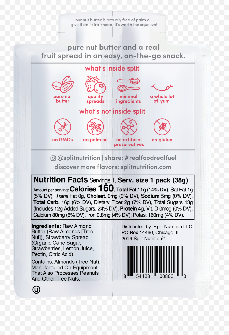 Pbu0026j - Thego Split Nutrition Almond Butter And Strawberry Squeeze Pouch 134 Oz Product Label Png,Nutrition Icon Sets