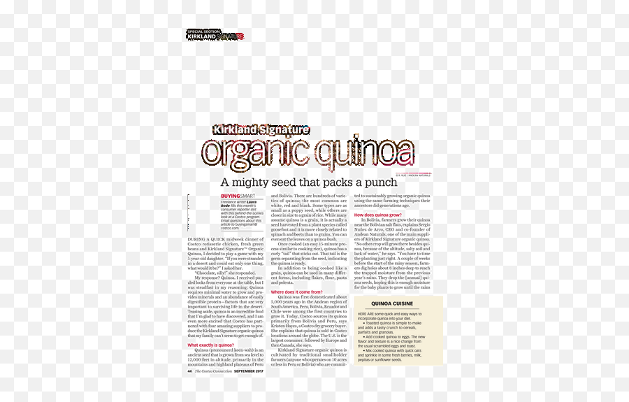 Organic Quinoa - The Costco Connection September 2017 Newsprint Png,Costco Png