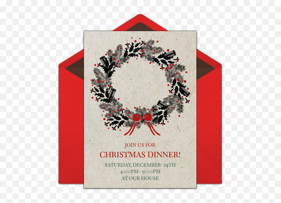 Free Holiday Wreath Online Invitation - Punchbowlcom Party Supply Png,Holiday Wreath Png