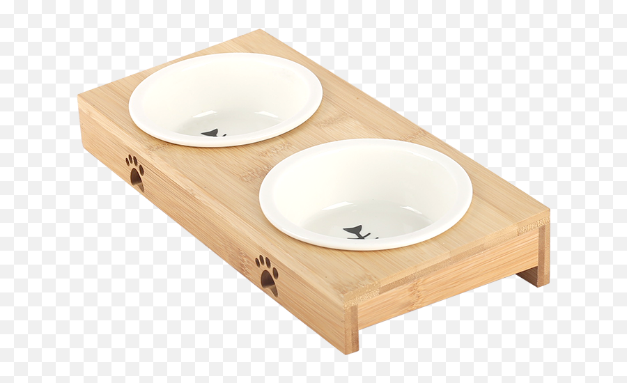 Ceramic Cat Bowl Bamboo Frame Dog - Bathroom Sink Png,Dog Bowl Png