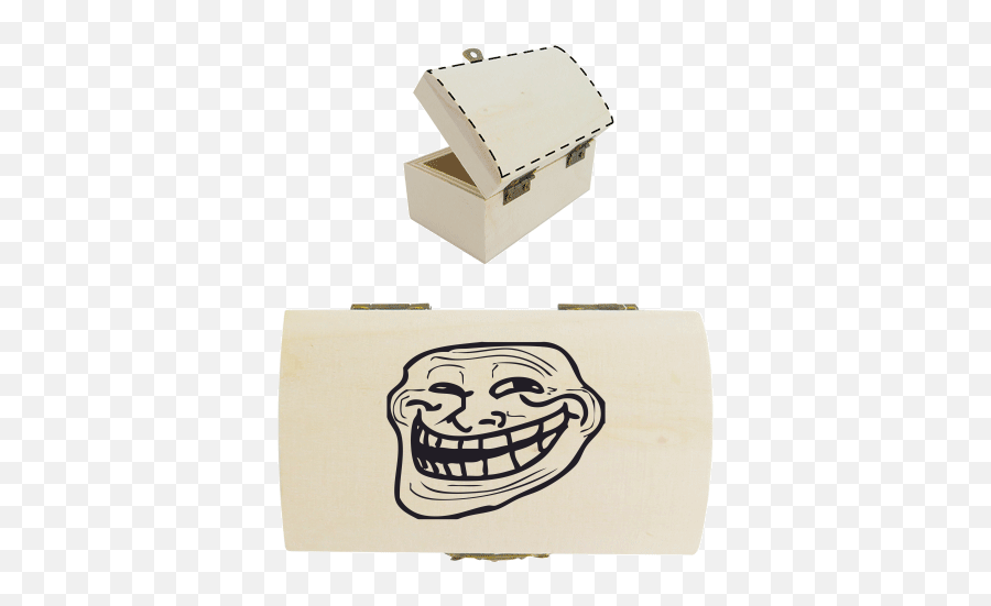 Wooden Treasure Chest With Printing Troll Face - Troll Face Troll Png,Treasure Chest Transparent