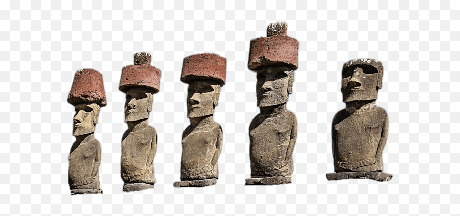 Aligned Easter Island Moai Statues With Hat Transparent Png - Nationalpark Rapa Nui,Island Transparent