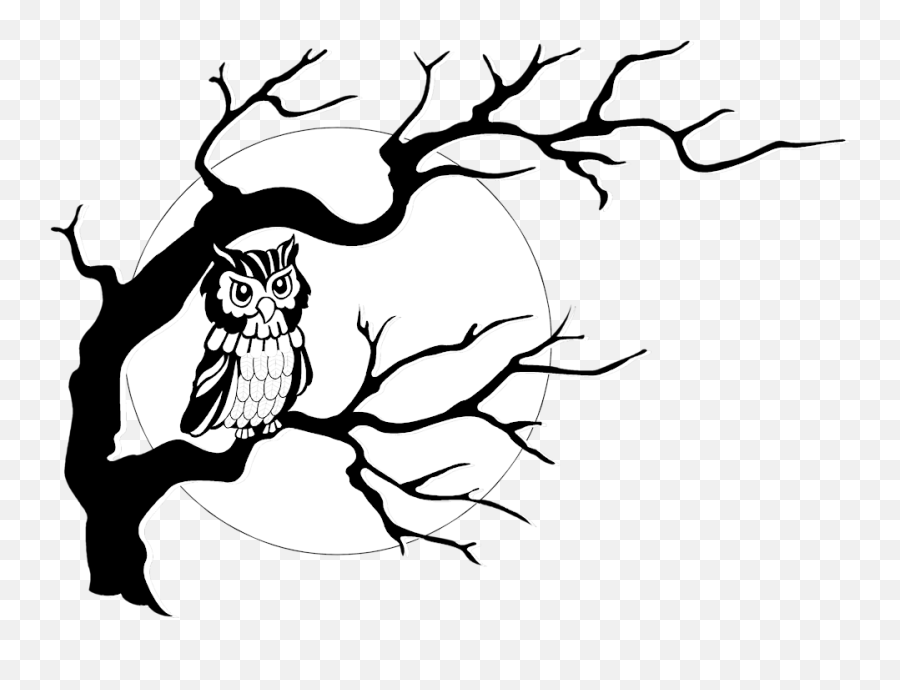 The Moon And Owl - Simple Black Tree Drawing Png,Tree Clipart Black And White Png