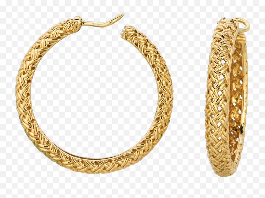 18kt Yellow Gold Vannerie Large Hoop - Big Hoop Gold Earring Png,Hoop Earrings Png