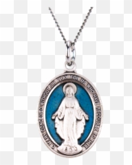 Amm - N250 Miraculous Medal With Blue Background And Chain Png,Medal Transparent Background