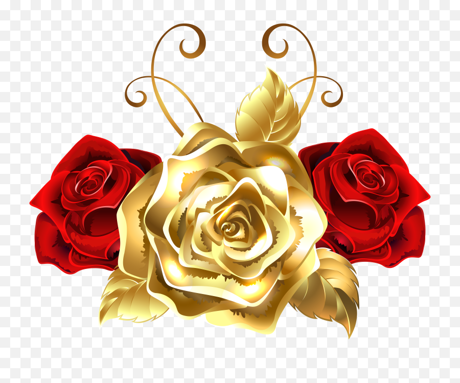 Gold And Red Roses Png Clip Art Image - Gold Roses Png,Red Flowers Png