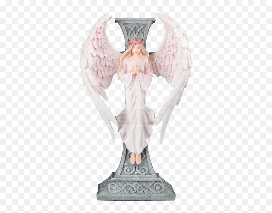 Angel Statue Figurine Cross Prayer - Praying Angel Png Statue,Angel Statue Png