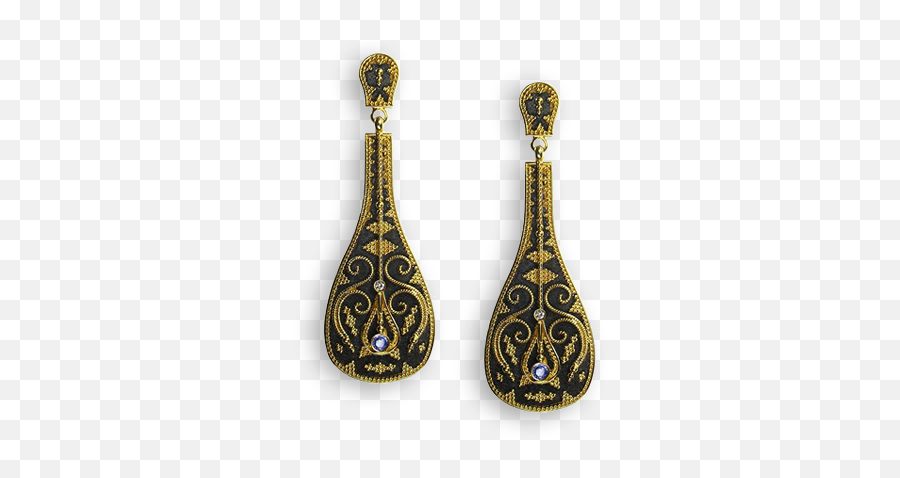 Pandouris Lute Earrings Black Gold Jewelry Fashion - Earrings Png,Gold Earring Png