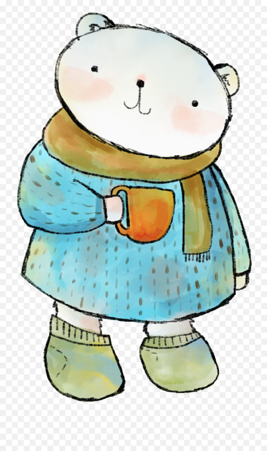 Cartoon Anthropomorphic Polar Bear With Mug - Cartoon Polar Bear Free Png,Cartoon Bear Png