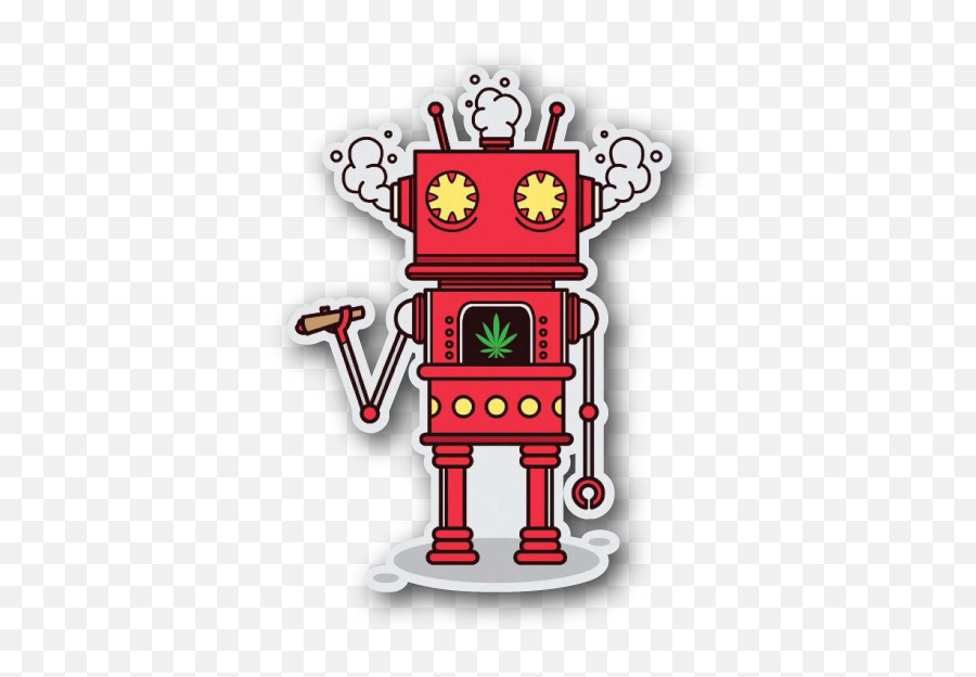 Robot With Marijuana Leaf Vinyl Sticker - Cartoon Png,Robot Png