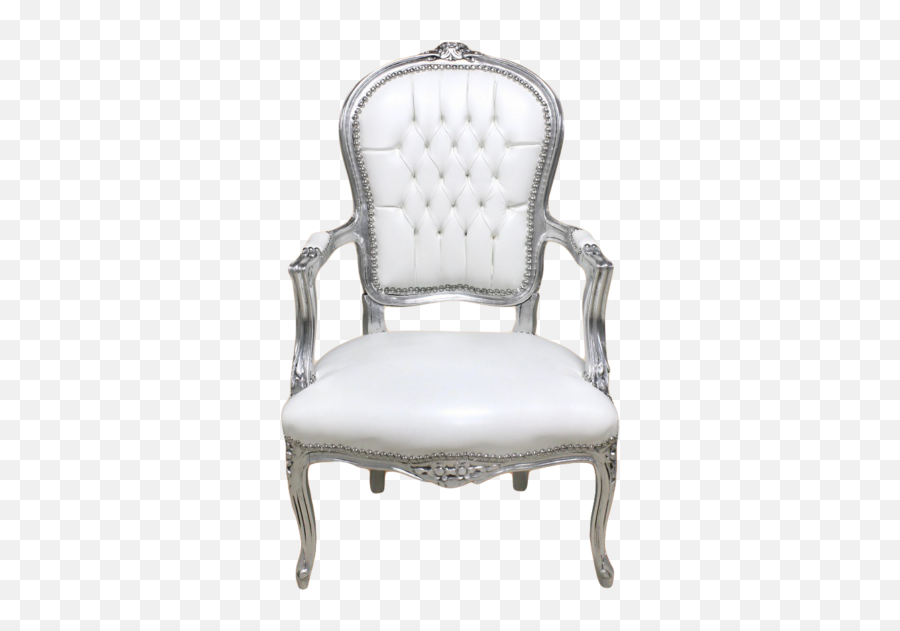 Armchair Of Louis Xv Silver Frame White Leather - Decor Clasic Scaun Regal Alb Png,Silver Frame Png