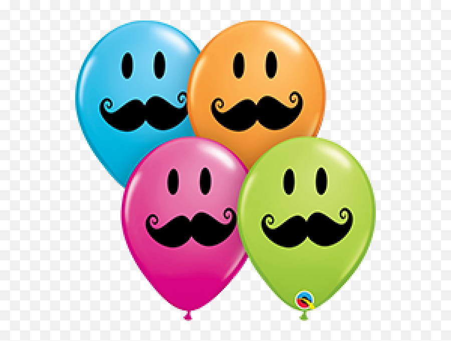 11 Inch Latex Rnd Ass Prt Smile Face Mustach 50ctp - Globos Decorados Con Bigotes Png,Mustach Png