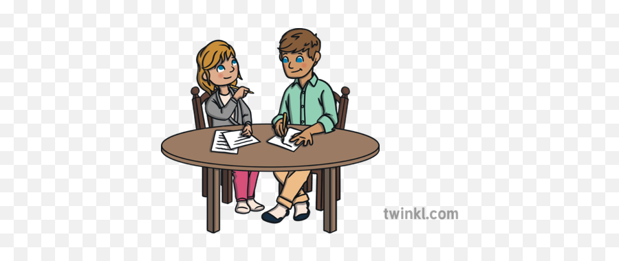 Father And Daughter Writing - Sitting Png,People Sitting At Table Png