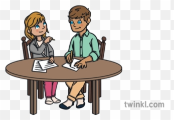 Father And Daughter Writing - Sitting Png,People Sitting At Table Png