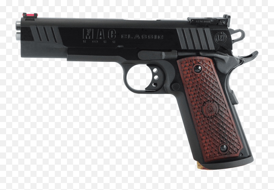 Mac M19cl45b 1911 Classic 45 Acp Single 5 81 Hardwood Wmac Logo Grip Blued Slide - Sig Sauer 1911 Spartan Air Pistol Png,Bushmaster Logo