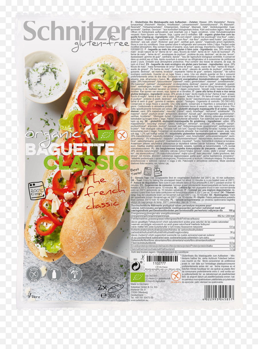Organic Baguette Classic - Schnitzer Gluten Free Png,Baguette Png