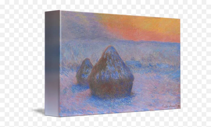 Stacks Of Wheat Sunset With Snow Effect By Monet Vintage Posters - Claude Monet Haystacks Png,Snow Effect Transparent