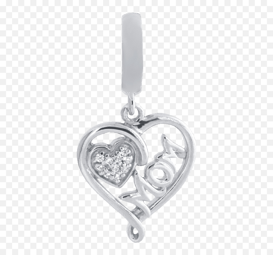 True Definition Mom Heart Charm With Diamonds Sterling - Solid Png,Silver Heart Png
