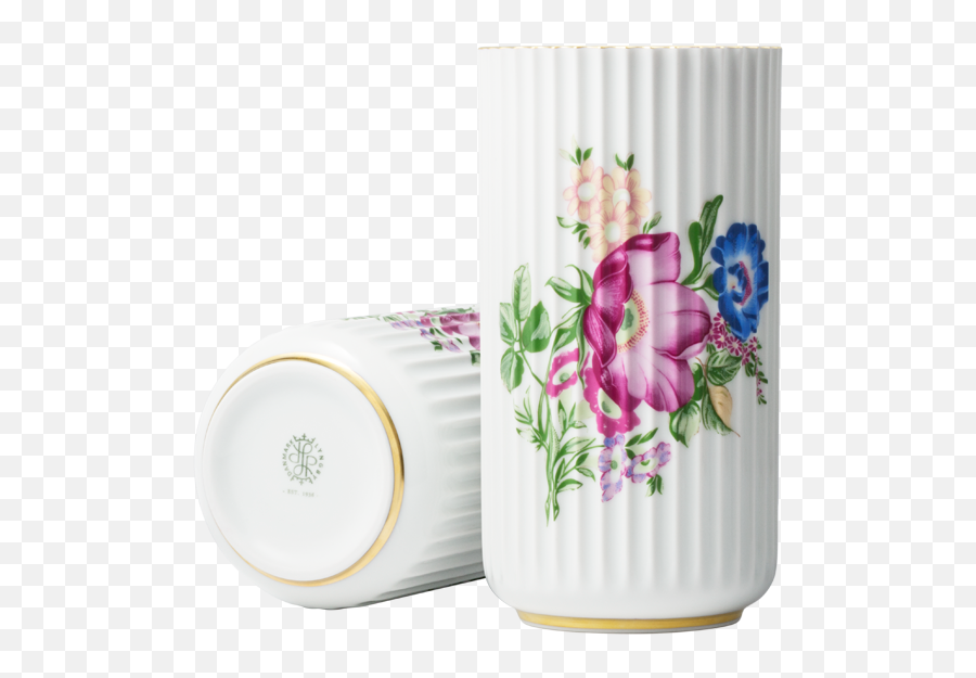White Lyngby Vase With Print And Gold Trim U2013 H 20 Cm - Lyngby Porcelæn Lyngby Vase Png,Gold Trim Png