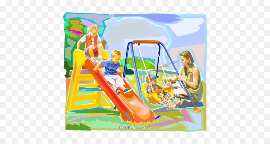 Mother Playing With Children Swings Royalty Free Vector - Playground Slide Png,Children Playing Png