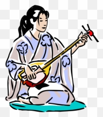 Vector Illustration Of Japanese Geisha In Kimono With - Cartoon Image Of A Boy Playing Sitar Png,Lute Png
