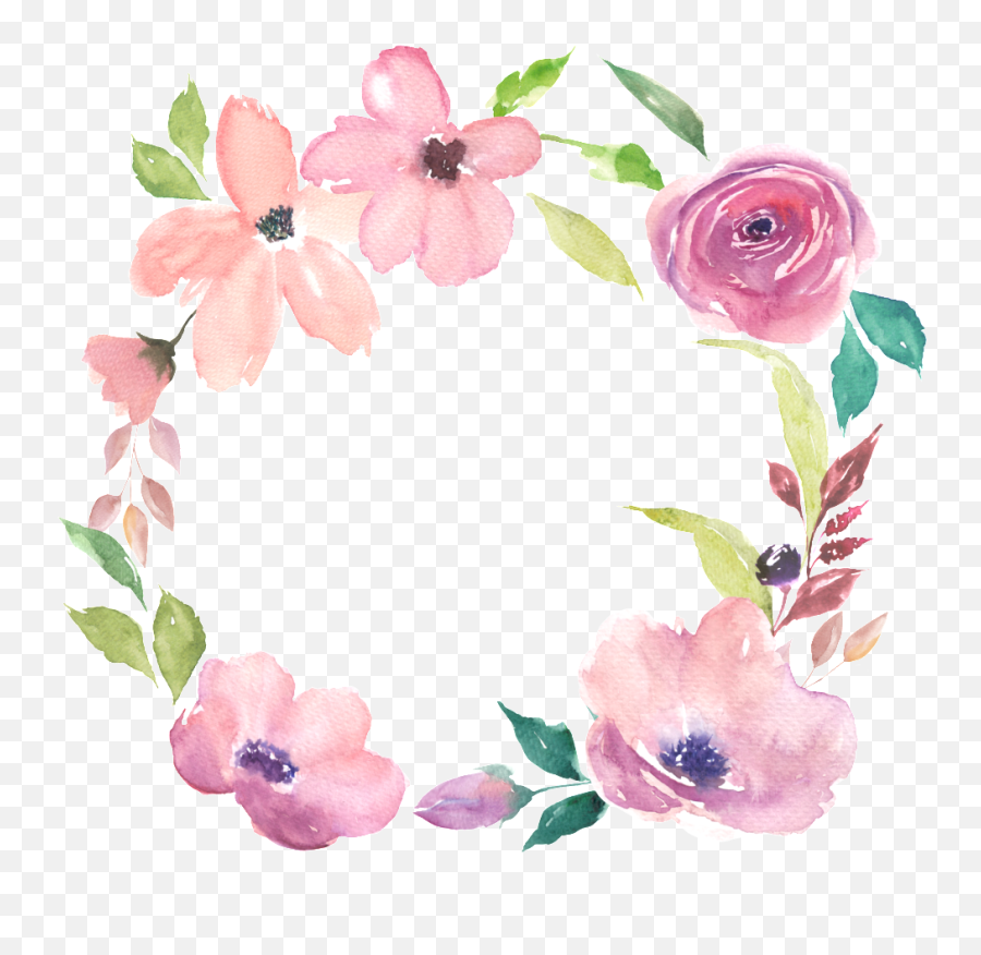 Download Hd Watercolor Flowers Hand Drawn Wreath Decorative - Happy Easter With Flowers Png,Watercolor Flowers Transparent Background