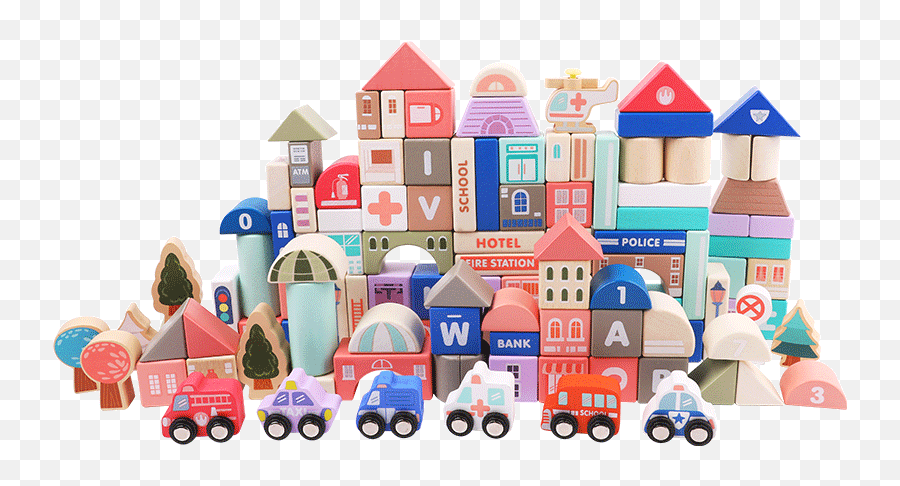 115pcs Wooden Toys Diy Building Blocks Baby Large For - 115 Wooden City Block Transportation Png,Baby Blocks Png