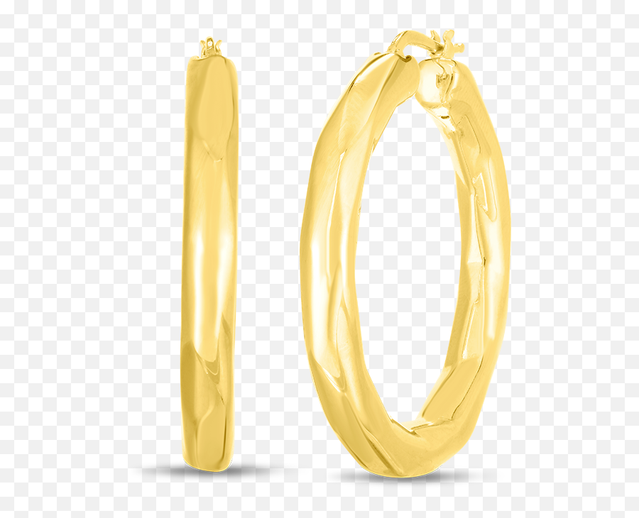 18k Y 38mm Faceted Thick Hoop Earring - Solid Png,Hoop Earrings Png