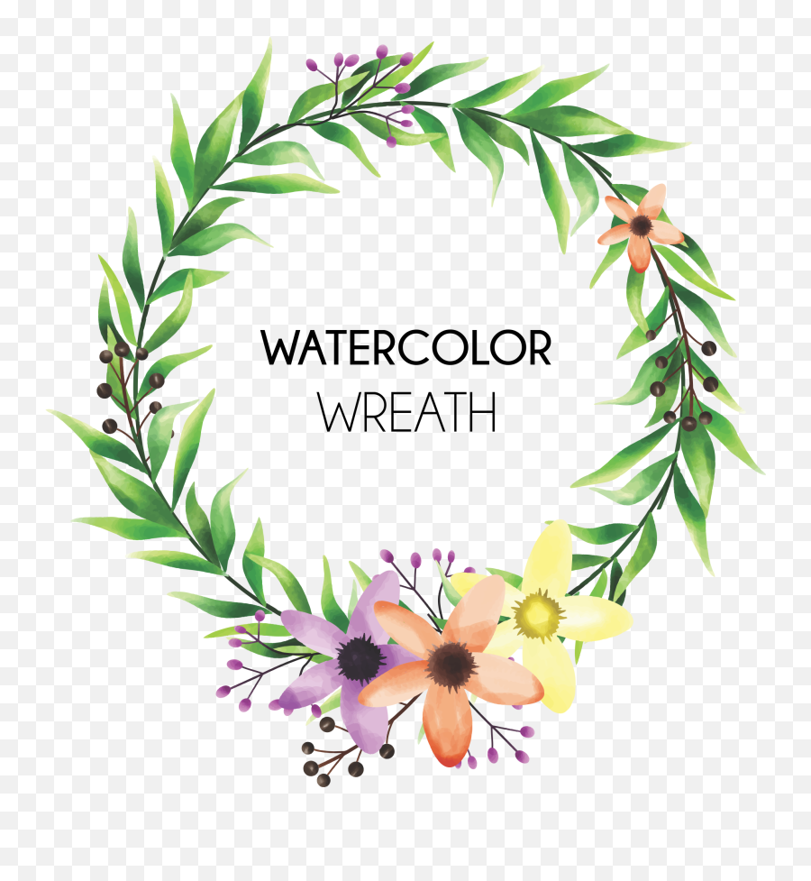 Colorful Flower Frames And Watercolor Style Leaves - Vector Flores Acuarela Png,Watercolor Leaves Png
