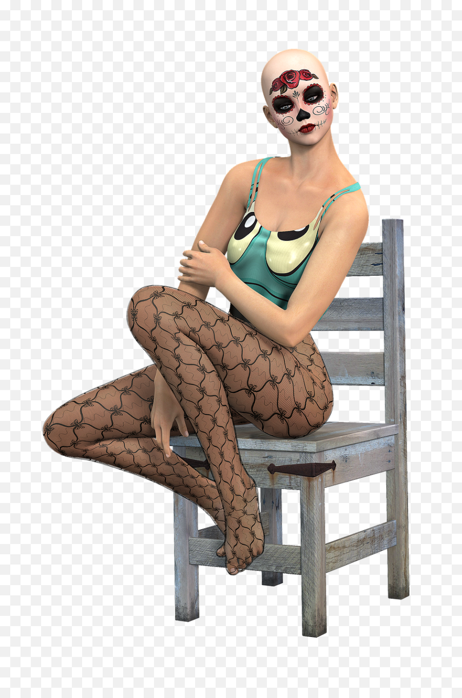 Woman Sitting Chair Fishnet - Sitting On Chair Png,Fishnet Png