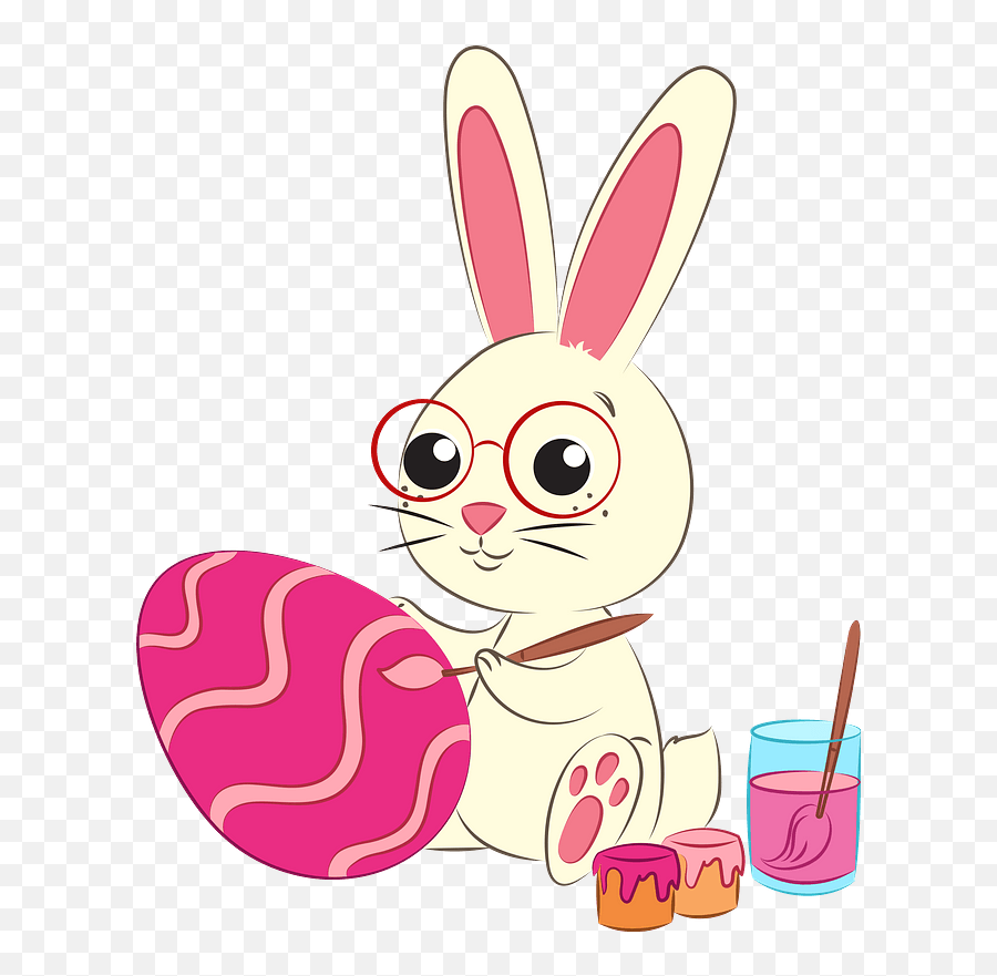 Easter Rabbits Painting Eggs Clipart Free Download - Cartoon Png,Eggs Transparent