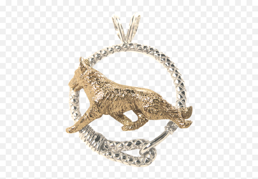 Solid 14k Gold German Shepherd In Sterling Silver Leash Pendant - Solid Png,German Shepherd Transparent