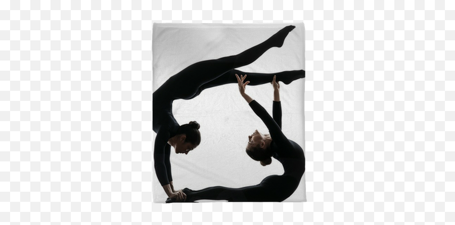 Two Women Contortionist Exercising Gymnastic Yoga Silhouette Plush Blanket U2022 Pixers - We Live To Change Gymnastics Png,Yoga Silhouette Png