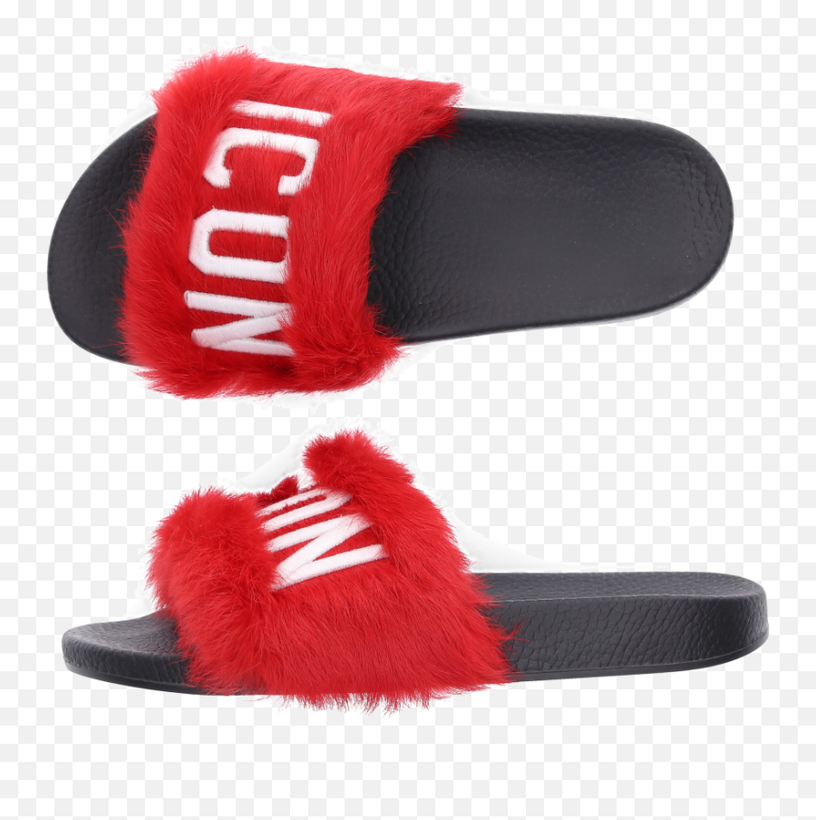 Dsquared2 Slippers Lapin Fur Logo Black Red - Open Toe Png,Toe 2 Icon