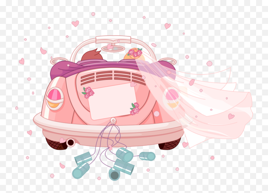 Download Pink Romantic Car Wedding Marriage Invitation - Clipart Car Wedding Png,Pink Car Png