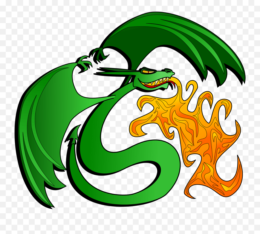 Green Dragon Breathing Orange Fire Clipart Free Download - Draw A Chinese Dragon Breathing Fire Png,Green Dragon Png