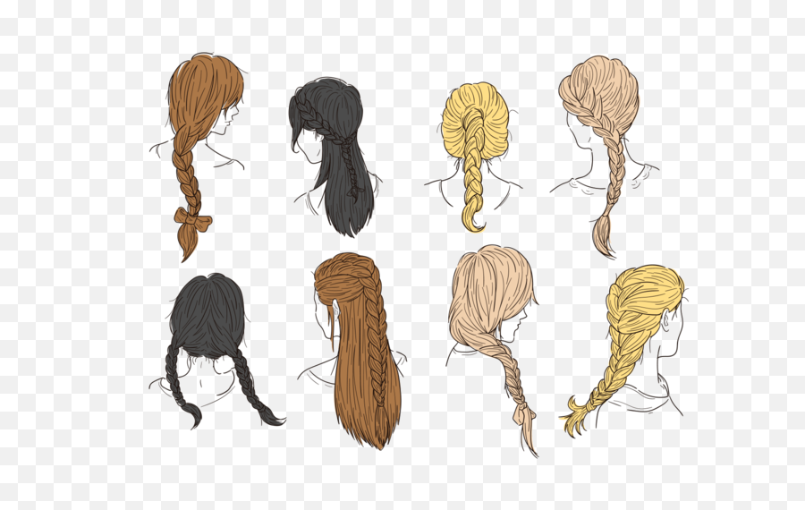 Hair Plaits And Braids Vectors - Hair Braid Styles Vector Braid Long Hairstyle Drawing Png,Wig Png