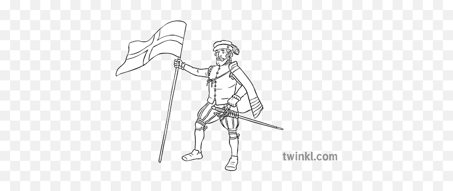 John Cabot Black And White Illustration - Twinkl Fictional Character Png,Cabot Icon