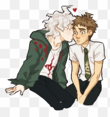 Komahina Cheek Kiss For Q - Cartoon png