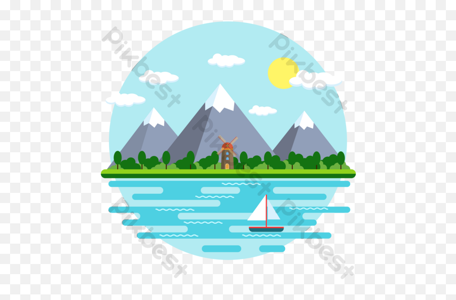 Cartoon Flat Blue Sky White Clouds Sailing Boat Transparent PNG