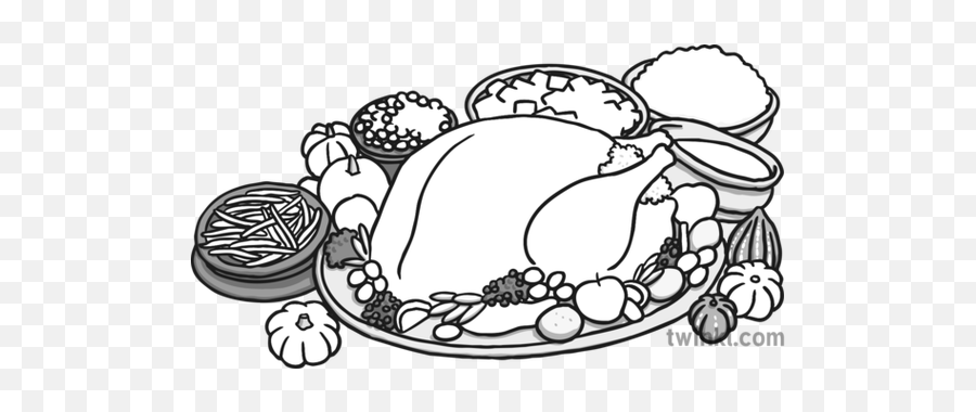 Thanksgiving Dinner Black And White Illustration - Twinkl Dinner Pics Black And White Png,Thanksgiving Dinner Png