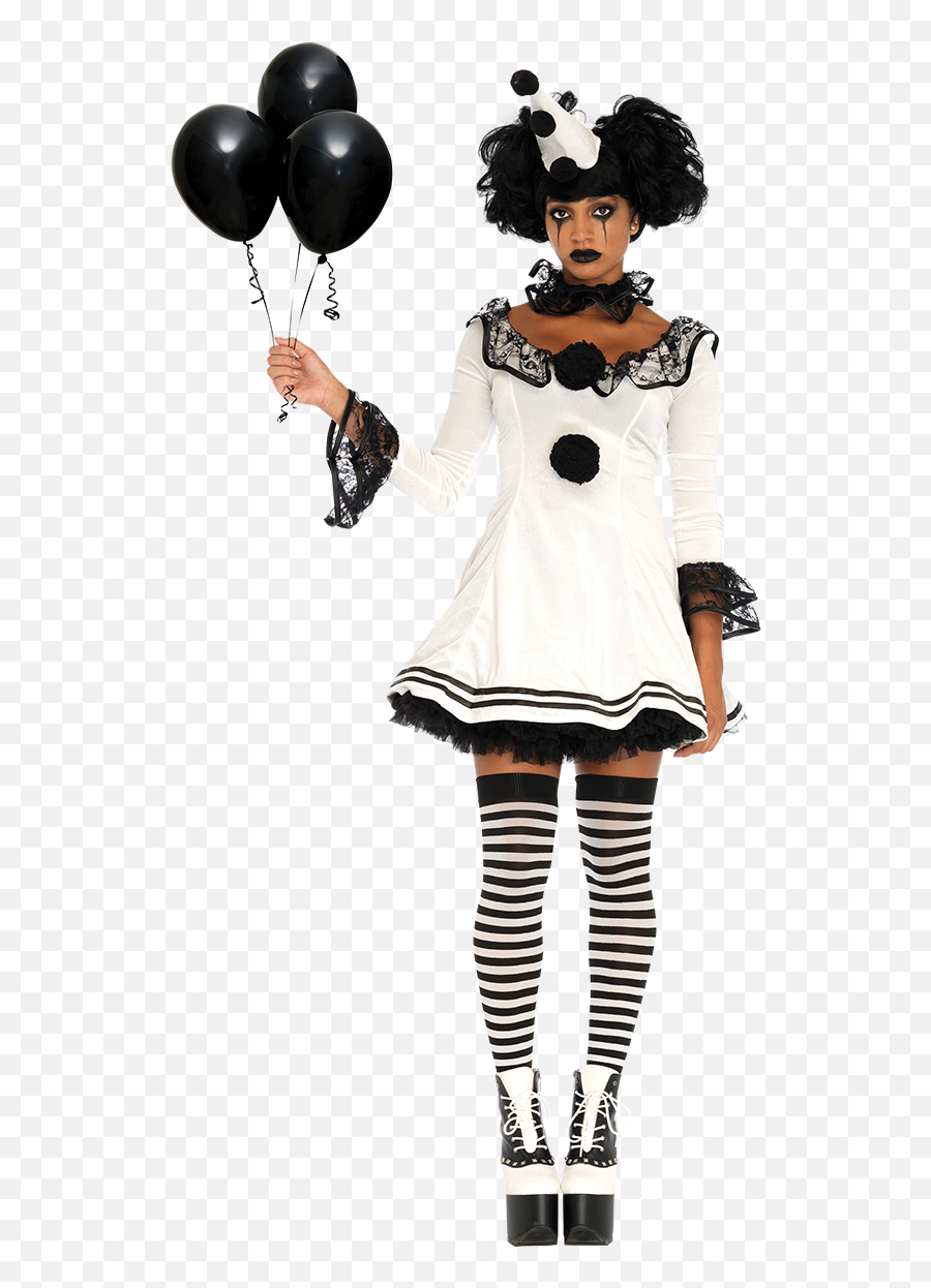 Details About Womens Clown Costume Black And White Halloween Circus Carnival Fancy Dress - Pierrot Clown Costume Png,Clown Wig Transparent