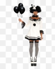 Details About Womens Clown Costume Black And White Halloween Circus Carnival Fancy Dress - Pierrot png
